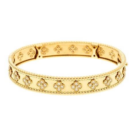 Van Cleef and Arpels Perlee Clover Diamond 18k Yellow Gold Bracelet L ...