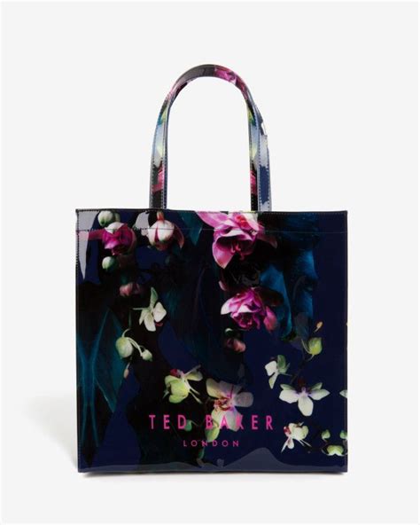 Large Fuchsia Floral Shopper Bag Dark Blue Bags Ted Baker Tote Bag Ted Baker Handbag