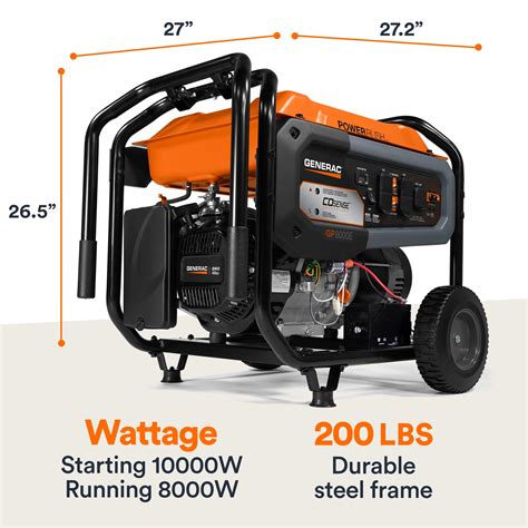 Generac 7676 Gp8000e 8000 Watt Gas Powered Portable Generator Electric Start With Cosense