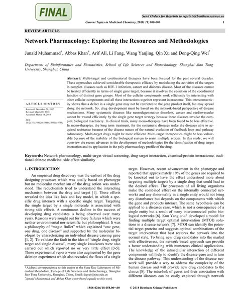 Pdf Network Pharmacology Exploring The Resources And Methodologies