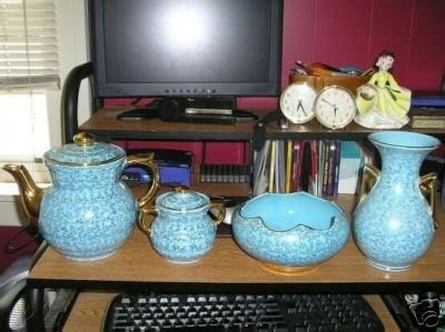 VINTAGE HALL PEARL CHINA SET BLUE 22KT GOLD VASE TEAPOT | #27539446