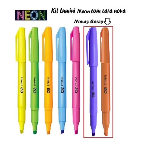 Caneta Marca Texto Cis Lumini Neon Cores Novas Unidade Shopee Brasil