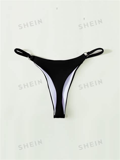 SHEIN Swim Summer Beach Ring Linked Thong Bikini Bottom Thong Bikini