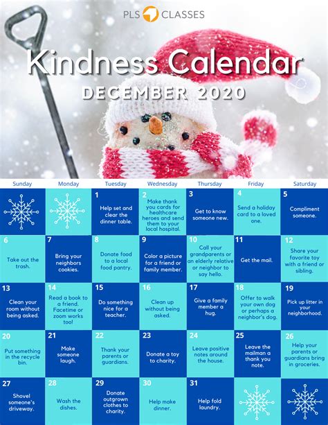 December Kindness Calendar Printable Calendars At A Glance