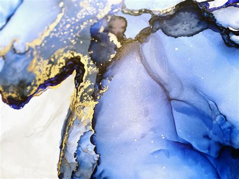 Abstract Blue Background Blue With Gold Texture Alcohol Ink Blue