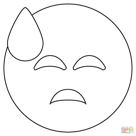 Downcast Face With Sweat Emoji Coloring Page Free Printable Coloring