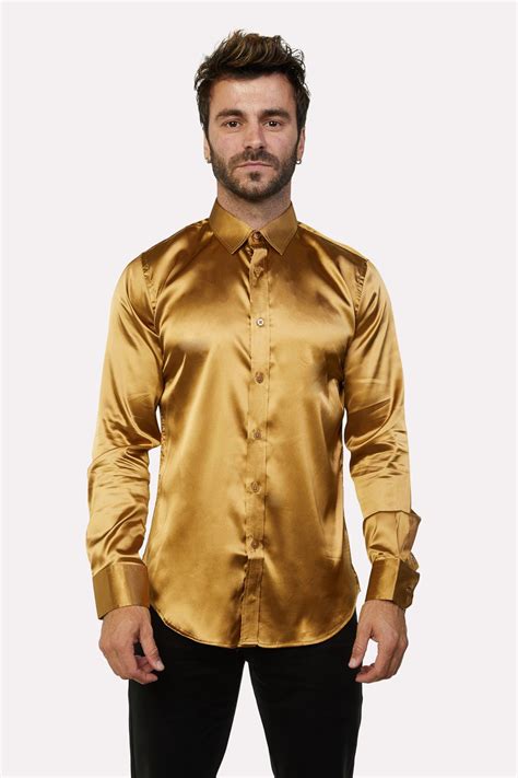 Men S Satin Gold Dress Shirt Kleding