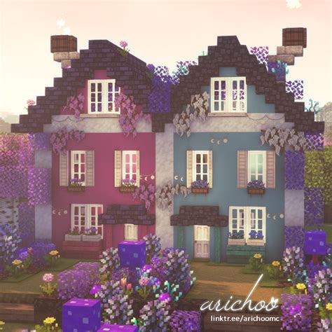 Pink Vs Blue Cottage By Arichoo Minecraft Cottagecore In 2023 Minecraft Cottage Minecraft