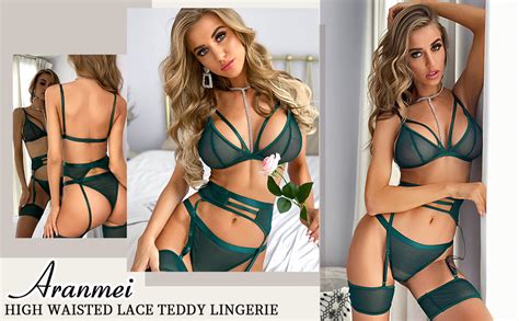 Aranmei Sexy 4 Teiliges Dessous Set Für Damen Mit Strumpfgürtel Und