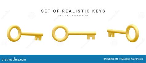 Set Of 3d Realistic Golden Keys Isolated In White Background Vector