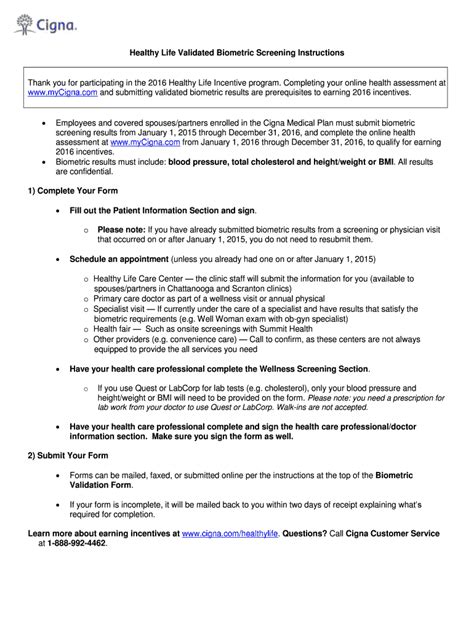 Fillable Online Healthy Life Validated Biometric Screening Instructions