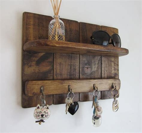 Rustic Reclaimed Wood 4 Hook Key Holder With Shelf Etsy Key Holder Diy Wooden Key Holder