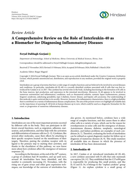 PDF A Comprehensive Review On The Role Of Interleukin 40 As A