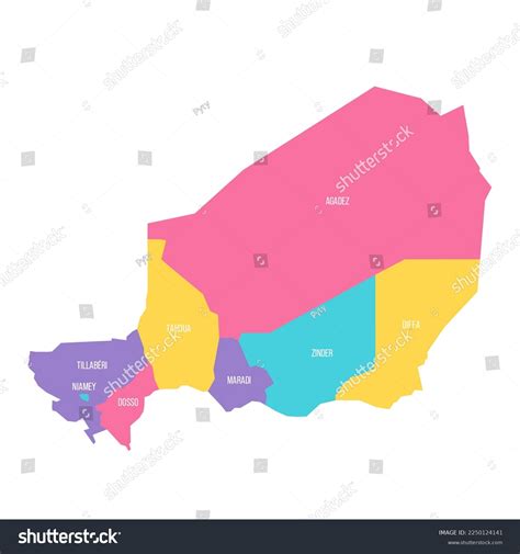 Niger Political Map Administrative Divisions Regions Stock Vector