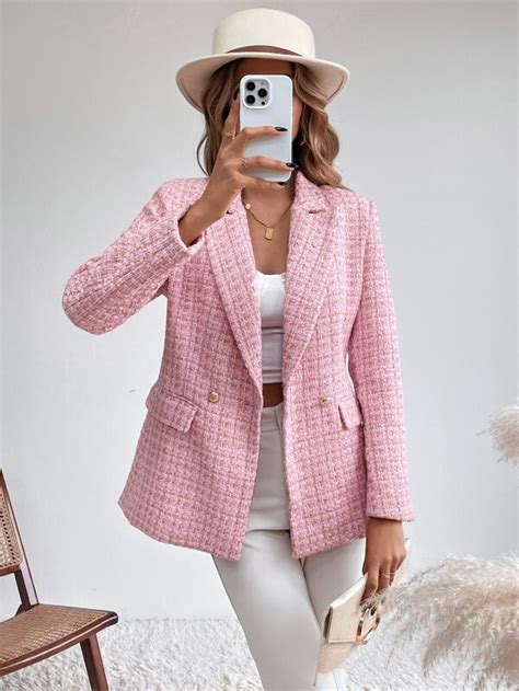 SHEIN BIZwear Blazer De Cuello Con Solapa Con Botones Ropa De Trabajo