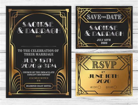 Art Deco Wedding Invitation Black Gold Roaring S Gatsby Style