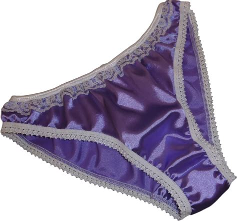 Shiny Satin Low Rise Bikini Brief Panties Lilac Mauve With Ivory Lace