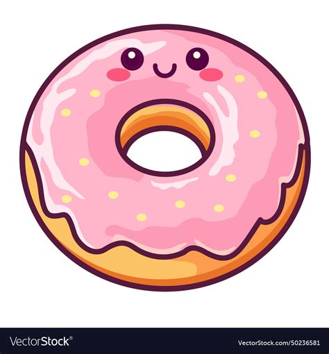 Happy Donut Characters Kawaii Cute Doughnut Vector Image