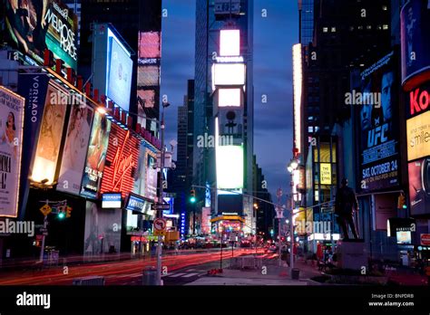 Times Square At Night Theatre District Manhattan New York Usa Stock