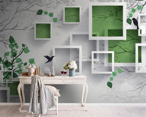 Papier Peint Arbres Et Rectangles Verts D Nr U Magasin En