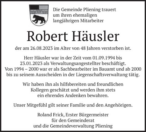 Traueranzeigen Von Robert H Usler Trauer Merkur De