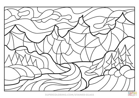 Winter Landscape Stained Glass Coloring Page Free Printable Coloring Pages