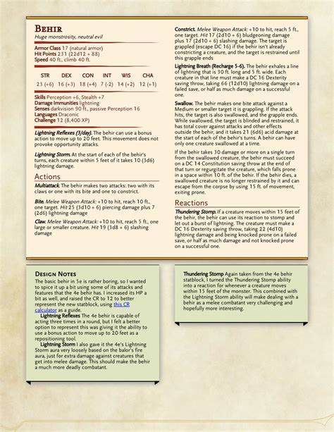 Modified 5e Behir statblock with abilities taken from 4e : r/monsteraday