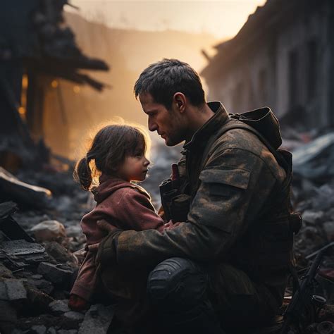 Premium Ai Image Soldiers Protect A Small Child From The Collapse Of