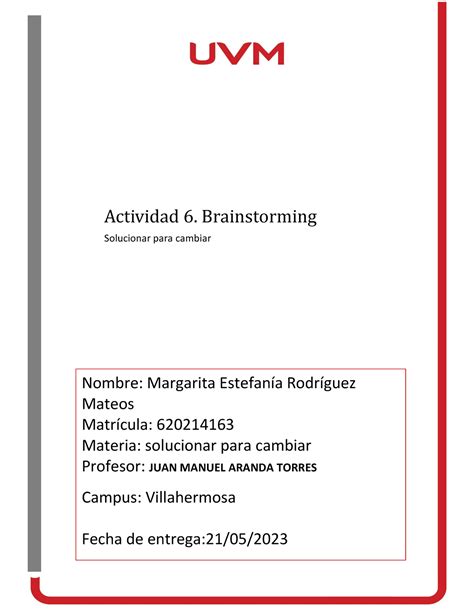 A6 Empatia Uvm Actividad 6 Brainstorming Solucionar Para