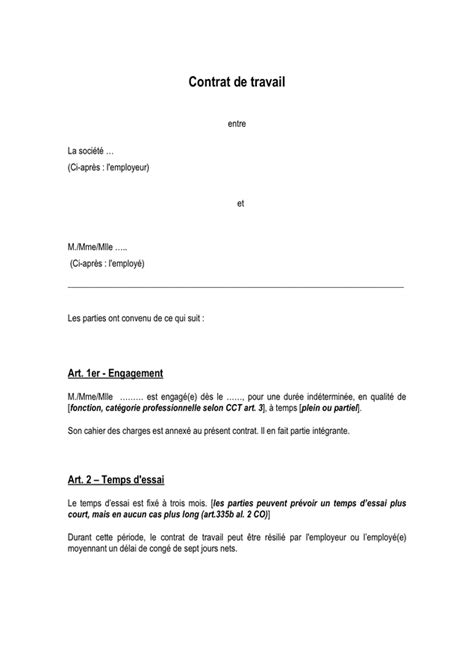 Contrat de travail - téléchargement gratuit documents PDF, Word et Excel