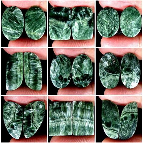 Natural Green Seraphinite Mix Pair Cabochon Untreated Loose Gemspair