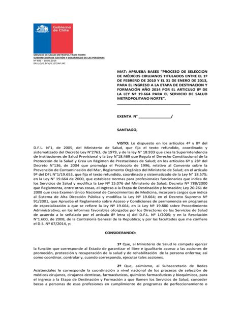 Mat Aprueba Bases Proceso De De M Dicos Cirujanos Titulados Entre