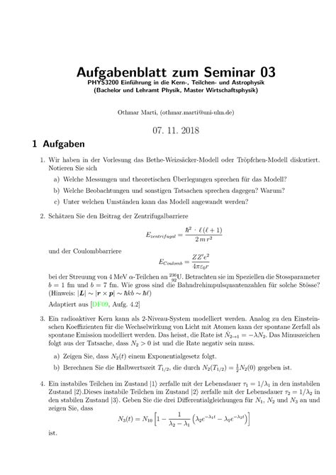 Aufgabenblatt Zu Den Seminaren Vom Mit Lsungen