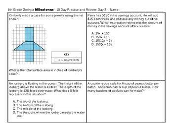 10 Day 6th Grade Georgia Milestones Test Prep SAMPLER 2 Pages With