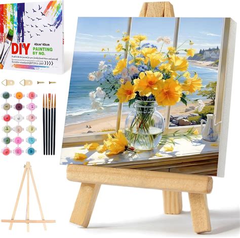 Prasio Framed Paint By Numbers Kit For Adults Beginner With Easel Flowers Adult