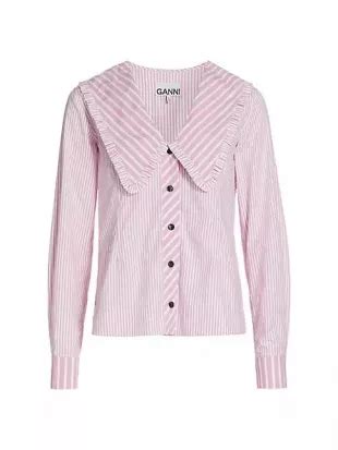 Ganni Peter Pan Collar Striped Shirt