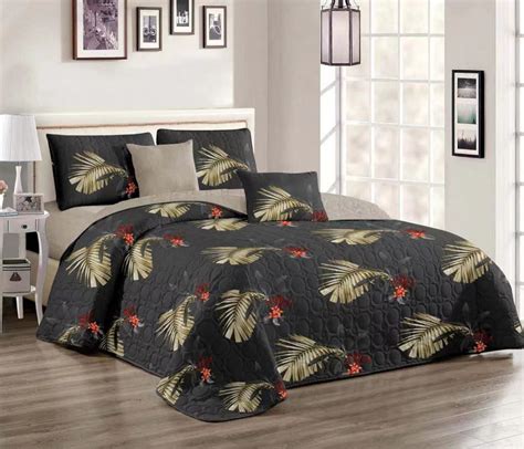 Stunning Quilt Set Grey Large Leave Bedspread Set - 5 Piece | Shop ...