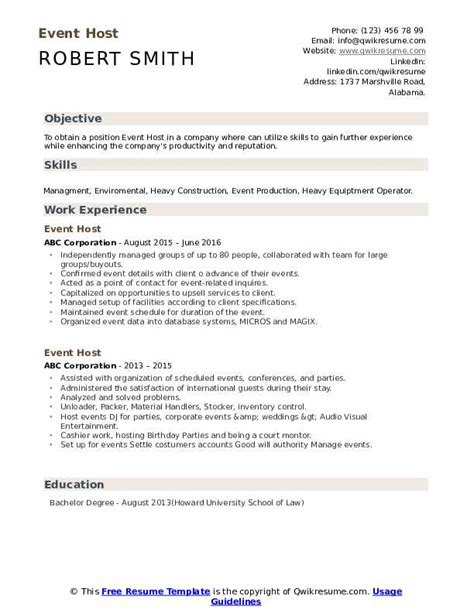 10 Event Host Resume Samples And Templates For 2025