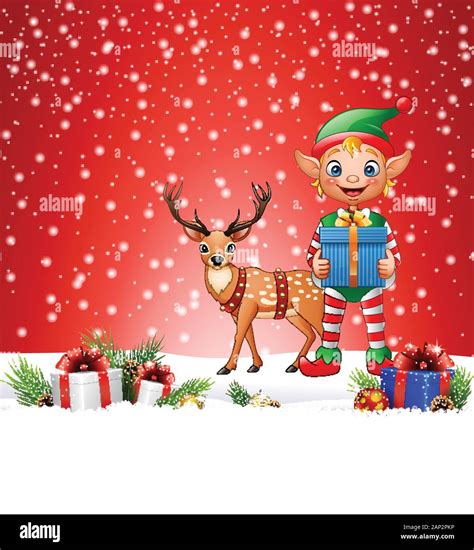 Christmas Background With Elf Holding Gift Box Stock Vector Image Art