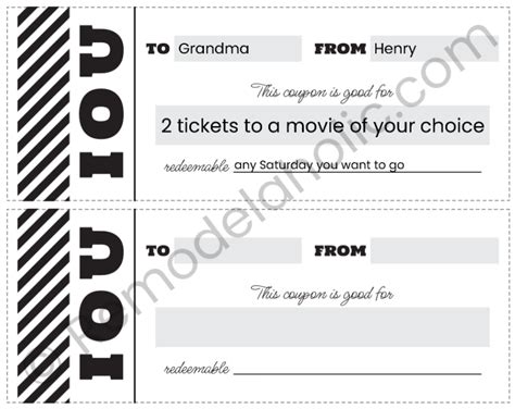 Remodelaholic Free Printable Iou Coupons For Handmade Ts Or
