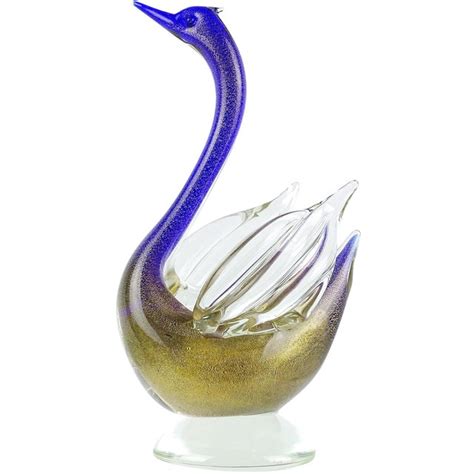 Seguso Murano Vintage Signed Blue Gold Flecks Italian Art Glass Mid Century Swan Bird Sculpture