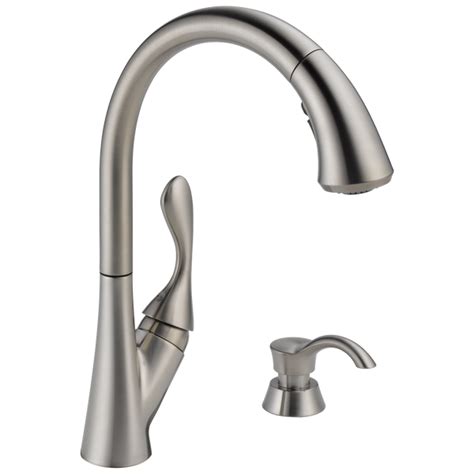 Single Handle Pull-Down Kitchen Faucet with Soap Dispenser in Stainless ...