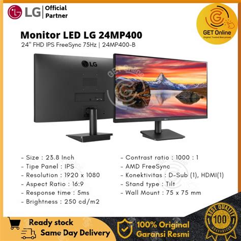 Jual Monitor LG 24MP400 FHD IPS FreeSync 75Hz 24MP400 B Jakarta