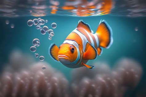 Premium AI Image A Clownfish Swimming In Clear Ocean Water Amidst