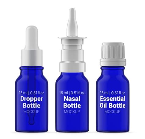 Premium PSD Set Of 15 Ml Blue Glass Bottles Nasal Spray Essential Oil