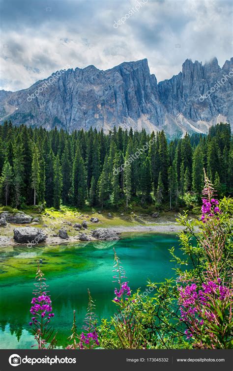 Carezza Lake Lago Di Carezza Karersee In Dolomites Alps Sout Stock