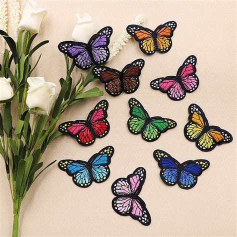 Pgy High Quality Iron On Patches For Clothing Multicolor Butterfly Embroidery Patch Diy