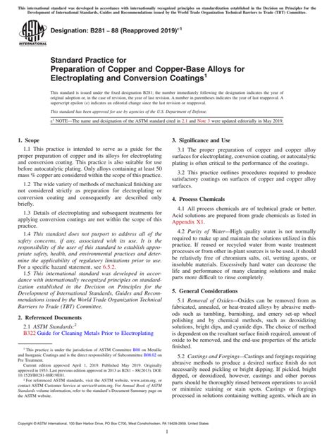 ASTM B281 88 2019 E1 Standard Practice For Preparation Of Copper And