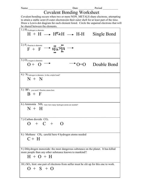 Bonding Basics Covalent Bonds Worksheet