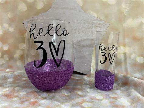 Hello 30 Wine Glass 30th Birthday Wine Glass Stemless Wine Etsy